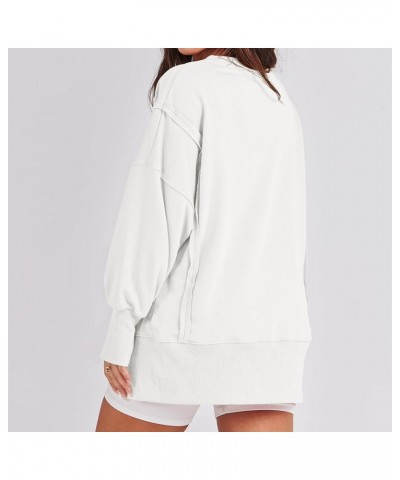 Oversized Sweatshirts for Women Loose Fit Long Sleeve Pullover Plain Fashion Crewneck Side Slit Sweatshirt Tops White $21.22 ...