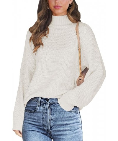 Womens Turtleneck Long Sleeve Knit Pullover Sweaters Solid Fall Winter Casual Spilt Hem Sweater Tops A-white $5.30 Sweaters