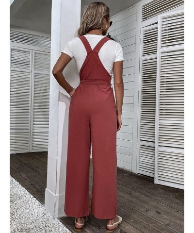 Floerns Women's Button Front Belted Pinfore Jumpsuit Overalls With Pockets Rust Brown $14.00 Overalls