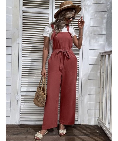 Floerns Women's Button Front Belted Pinfore Jumpsuit Overalls With Pockets Rust Brown $14.00 Overalls