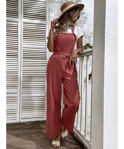 Floerns Women's Button Front Belted Pinfore Jumpsuit Overalls With Pockets Rust Brown $14.00 Overalls