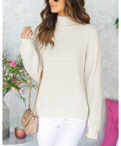 Womens Turtleneck Long Sleeve Knit Pullover Sweaters Solid Fall Winter Casual Spilt Hem Sweater Tops A-white $5.30 Sweaters