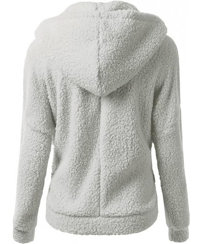 Winter Jackets For Women Plus Size Sherpa Fleece Long Sleeve Hooded Coats Casual Warm Solid Zipper Outerwear Light Gray $7.31...