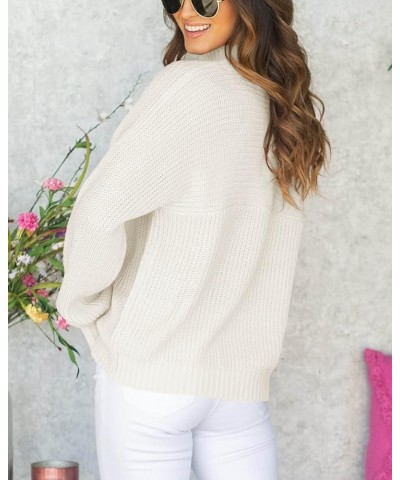 Womens Turtleneck Long Sleeve Knit Pullover Sweaters Solid Fall Winter Casual Spilt Hem Sweater Tops A-white $5.30 Sweaters