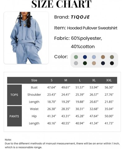 Womens Fleece 2 Piece Outfits Hooded Pullover Sweatshirt Crop Top Joggers Pants Tracksuits Set Dustyblue $14.53 Activewear