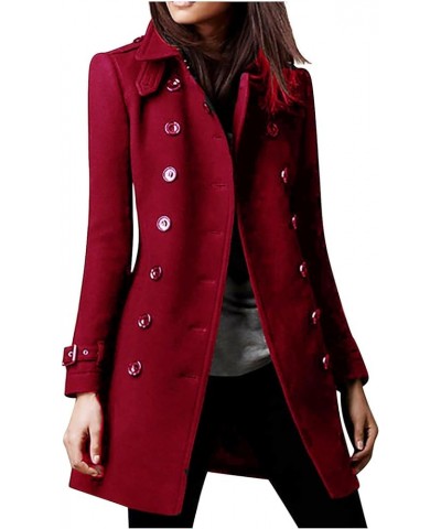 Women's Wool Blend Trench Winter Jackets Mid Long Warm Pea Coats Dressy Casual Double Breasted Overcoat with Pockets 08-wine ...