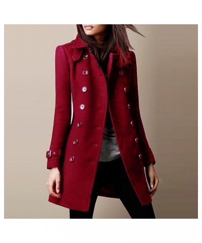 Women's Wool Blend Trench Winter Jackets Mid Long Warm Pea Coats Dressy Casual Double Breasted Overcoat with Pockets 08-wine ...