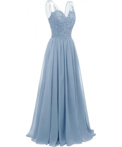 V Neck Chiffon Bridesmaid Dresses for Women Lace Appliques Prom Dresses Formal Party Gown Dusty Blue $34.40 Dresses