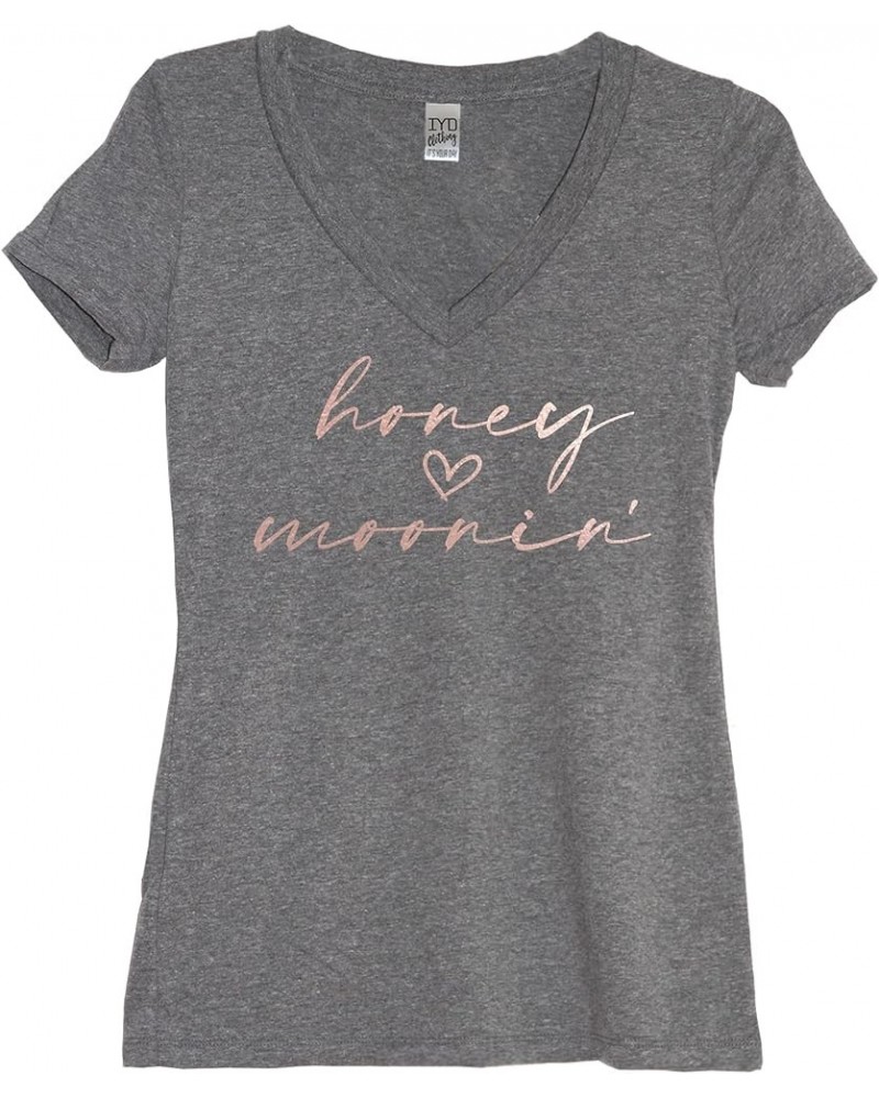 Honeymoon Shirt Women Honeymoonin Bride Just Married Shirts Honeymoon Gifts Womens Tops Vneck/Rose Gold Print $13.24 Tanks