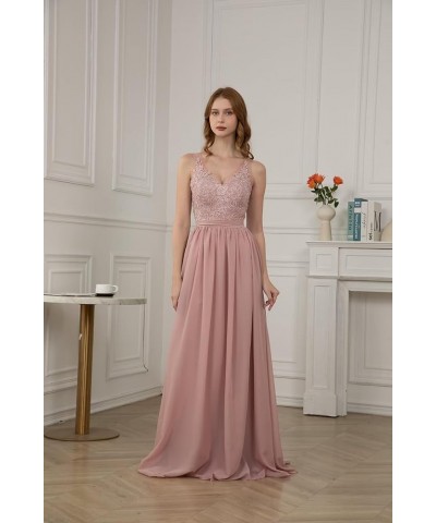 V Neck Chiffon Bridesmaid Dresses for Women Lace Appliques Prom Dresses Formal Party Gown Dusty Blue $34.40 Dresses