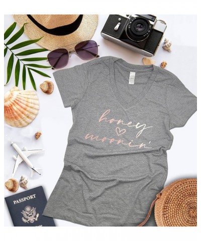 Honeymoon Shirt Women Honeymoonin Bride Just Married Shirts Honeymoon Gifts Womens Tops Vneck/Rose Gold Print $13.24 Tanks