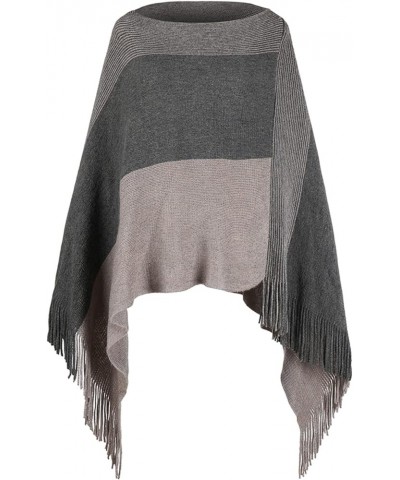 Womens Poncho Sweater V Neck Striped Pullover Soft Scarf Wrap Cape with Fringes Khaki $14.40 Sweaters