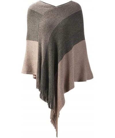 Womens Poncho Sweater V Neck Striped Pullover Soft Scarf Wrap Cape with Fringes Khaki $14.40 Sweaters