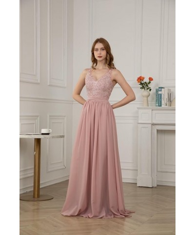 V Neck Chiffon Bridesmaid Dresses for Women Lace Appliques Prom Dresses Formal Party Gown Dusty Blue $34.40 Dresses