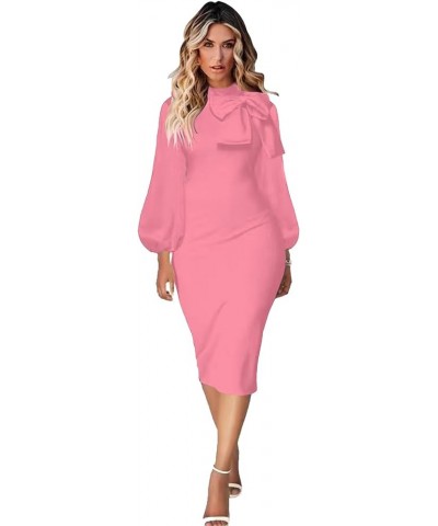 Women's Bodycon Pencil Dress Business Long Sleeve Elegant Bow Knot Work Office Cocktail Party Sheath Dresses Pink $25.79 Dresses