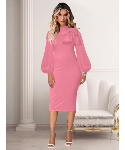 Women's Bodycon Pencil Dress Business Long Sleeve Elegant Bow Knot Work Office Cocktail Party Sheath Dresses Pink $25.79 Dresses