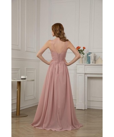 V Neck Chiffon Bridesmaid Dresses for Women Lace Appliques Prom Dresses Formal Party Gown Dusty Blue $34.40 Dresses