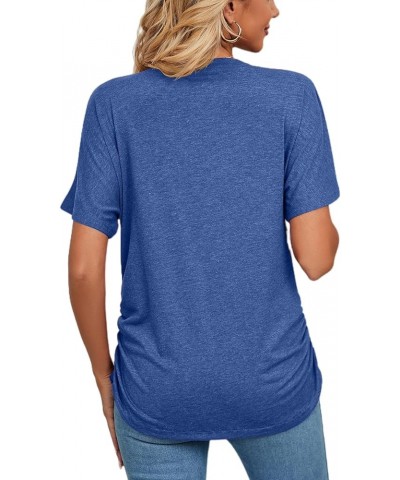 Womens V Neck T Shirts Loose Fit Short Sleeve Tops with Side Shirring Tshirts for Summer Blue $12.96 T-Shirts