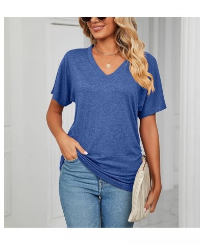 Womens V Neck T Shirts Loose Fit Short Sleeve Tops with Side Shirring Tshirts for Summer Blue $12.96 T-Shirts