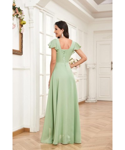 High Low Short Sleeve Bridesmaid Dresses for Women Long Chiffon Pleated V Neck Prom Formal Evening Dress Emerald Green $29.14...