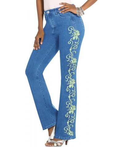 Women's Plus Size Whitney Jean with Invisible Stretch Embroidered Bootcut Jeans Green Mint Swirl Embroidery $39.89 Jeans