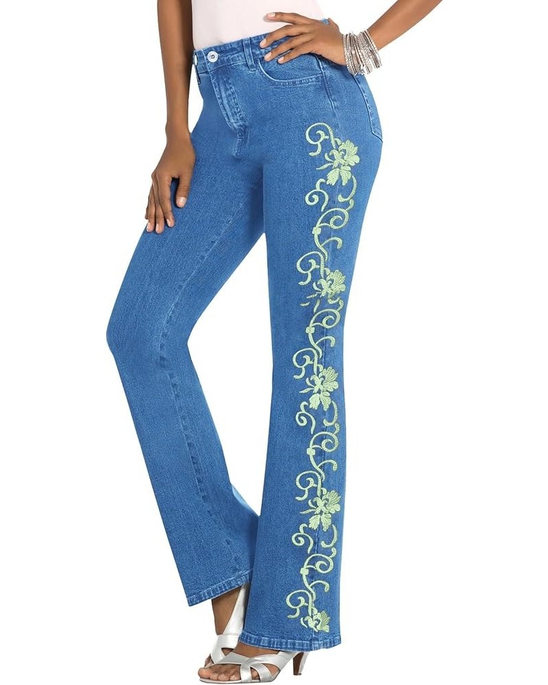 Women's Plus Size Whitney Jean with Invisible Stretch Embroidered Bootcut Jeans Green Mint Swirl Embroidery $39.89 Jeans