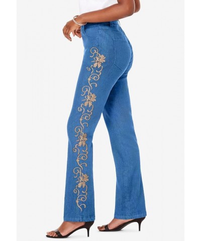 Women's Plus Size Whitney Jean with Invisible Stretch Embroidered Bootcut Jeans Green Mint Swirl Embroidery $39.89 Jeans