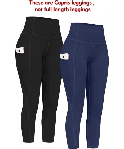 2 Pack High Waist Yoga Pants with Pockets, Tummy Control Leggings, Workout 4 Way Stretch Yoga Leggings Capris (Black+navy) $1...