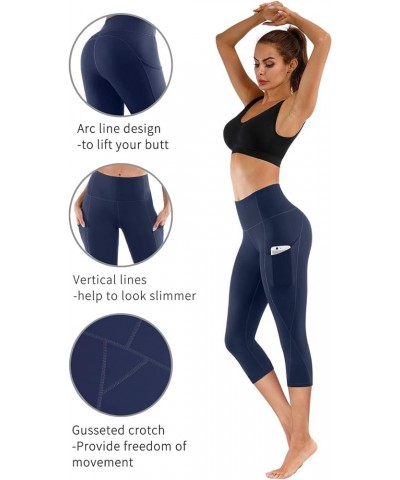 2 Pack High Waist Yoga Pants with Pockets, Tummy Control Leggings, Workout 4 Way Stretch Yoga Leggings Capris (Black+navy) $1...