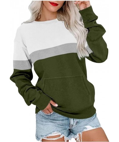 Long Sleeve Color Block Stripe Sweatshirt Top for Women No Hood With Pockets Oversized Long Sleeeve Pullover Shirts A-white $...