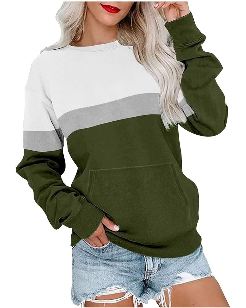 Long Sleeve Color Block Stripe Sweatshirt Top for Women No Hood With Pockets Oversized Long Sleeeve Pullover Shirts A-white $...