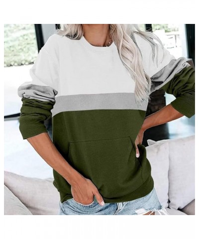 Long Sleeve Color Block Stripe Sweatshirt Top for Women No Hood With Pockets Oversized Long Sleeeve Pullover Shirts A-white $...