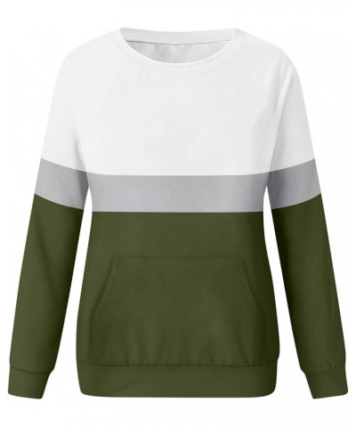 Long Sleeve Color Block Stripe Sweatshirt Top for Women No Hood With Pockets Oversized Long Sleeeve Pullover Shirts A-white $...