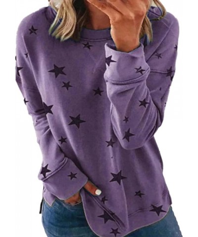 Oversized Sweatshirt for Women Trendy,Womens Casual Long Sleeve Sweatshirt Crew Neck Cute Pullover Relaxed Fit Tops B-purple ...