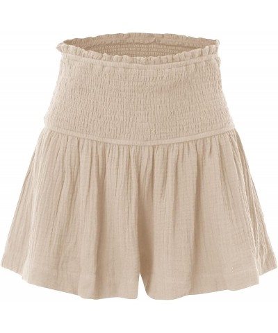 Womens Shorts Cotton High Elastic Waisted Pleated Ruffle Cute Shorts Beach Flowy Casual Shorts S-XXL Beige $10.43 Shorts