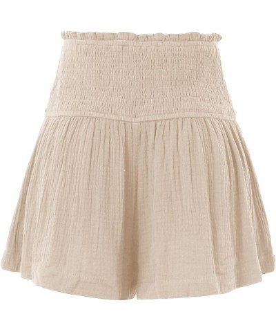 Womens Shorts Cotton High Elastic Waisted Pleated Ruffle Cute Shorts Beach Flowy Casual Shorts S-XXL Beige $10.43 Shorts