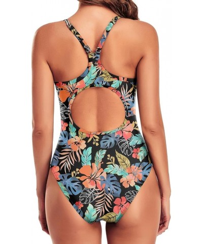 Athletic One Piece Swimsuits for Women Training Sport Tummy Control Bathing Suits Floral $18.89 Swimsuits