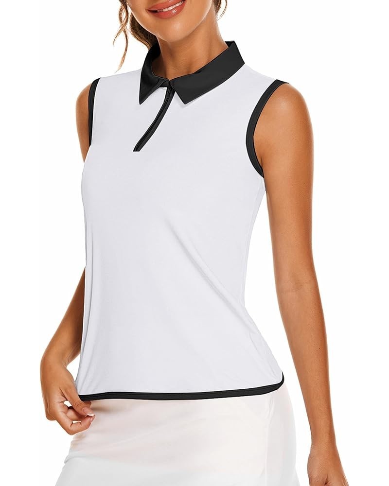 Women's Golf Polo T Shirts Lightweight Moisture Wicking Sleeveless Shirt Quick Dry Zipper Tank Top 1-white 2 $12.95 Shirts