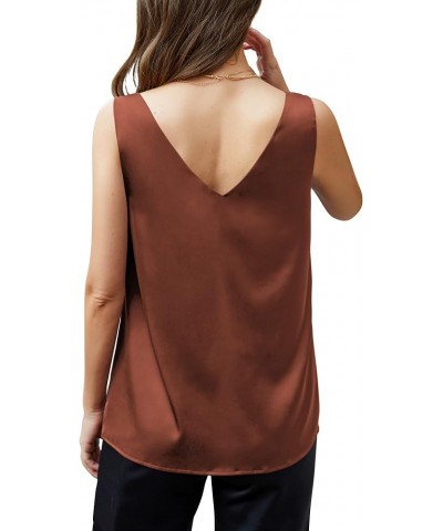 Womens Sleeveless Satin Tank Tops Cami V Neck Camisole Summer Tank Blouse 11brown $9.59 Tanks