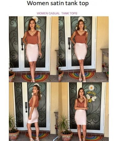 Womens Sleeveless Satin Tank Tops Cami V Neck Camisole Summer Tank Blouse 11brown $9.59 Tanks