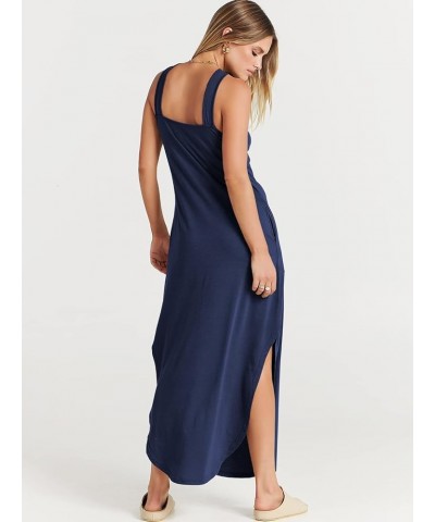 Women’s Casual Summer Maxi Dress Criss Cross Slit Side Sleeveless Loose Beach Long Sundress with Pockets Navy Blue $16.77 Dre...