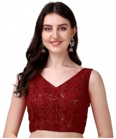 Women's Party Wear Bollywood Readymade Indian Style Saree Blouse Georgette with chicken Kari work Saree Blouse Maroon $17.09 ...