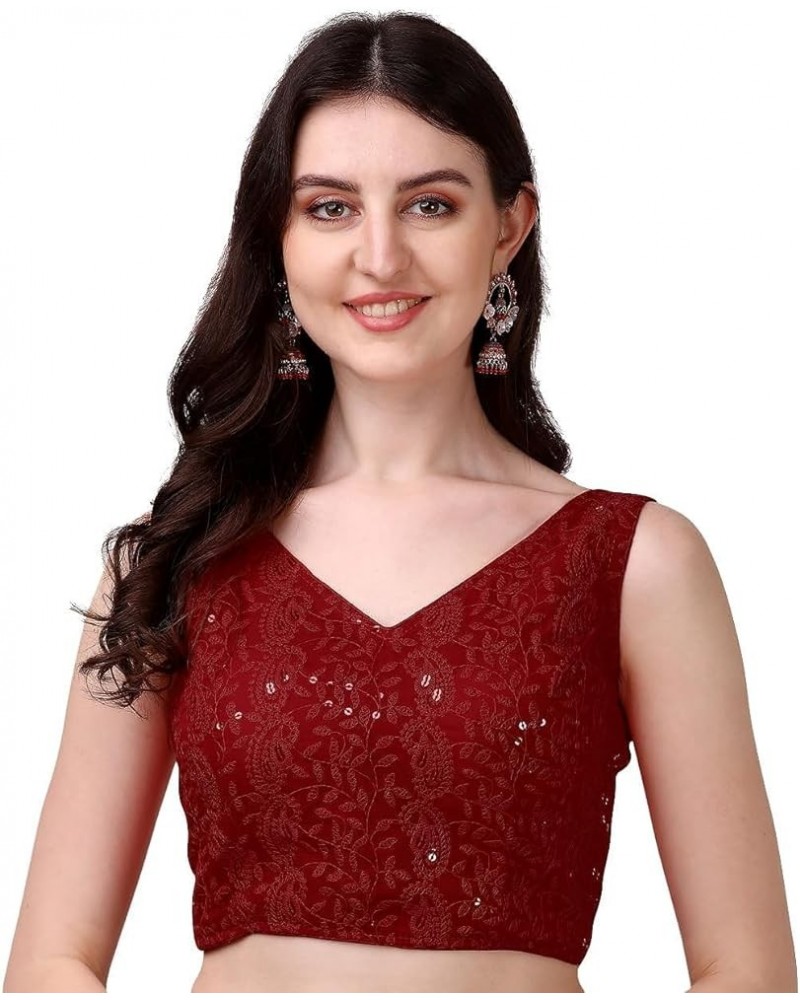 Women's Party Wear Bollywood Readymade Indian Style Saree Blouse Georgette with chicken Kari work Saree Blouse Maroon $17.09 ...