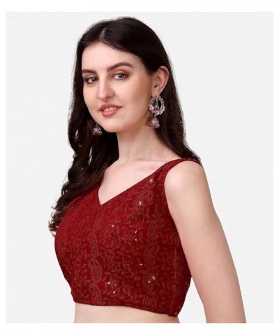 Women's Party Wear Bollywood Readymade Indian Style Saree Blouse Georgette with chicken Kari work Saree Blouse Maroon $17.09 ...