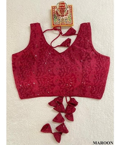 Women's Party Wear Bollywood Readymade Indian Style Saree Blouse Georgette with chicken Kari work Saree Blouse Maroon $17.09 ...