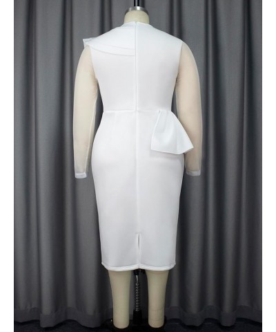 Women's Mesh Long Sleeve Bead Patchwork Ruffles Peplum Bodycon Midi Dress White $22.78 Dresses