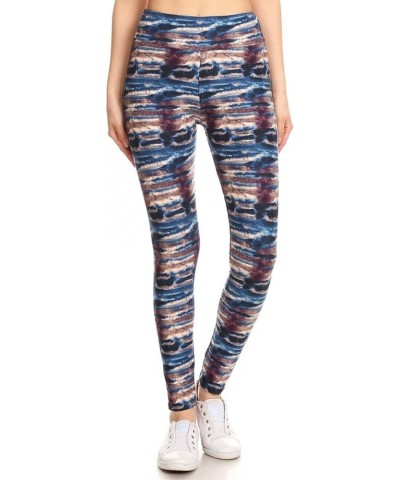 High Waisted Tie Dye & Fabric Print Leggings for Women - Reg, Plus, 1X3X, 3X5X 3" Yoga Tropical Indigo $10.07 Leggings