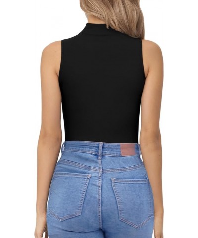 Mock Neck Cutout Front Bodysuit Sleeveless Body suit for Women T Shirt Tops A Black $13.24 Lingerie