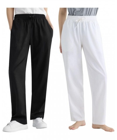 Women's Wide Leg Linen Pants with Pockets Black White 2 Pack $13.54 Pants