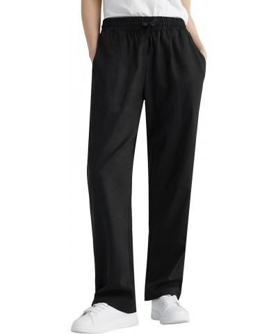 Women's Wide Leg Linen Pants with Pockets Black White 2 Pack $13.54 Pants